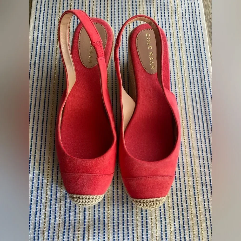 Cole Haan Espadrille  Womens  Sz 9.5 Cloudfeel  Wedge Sandals Coral Orange NEW